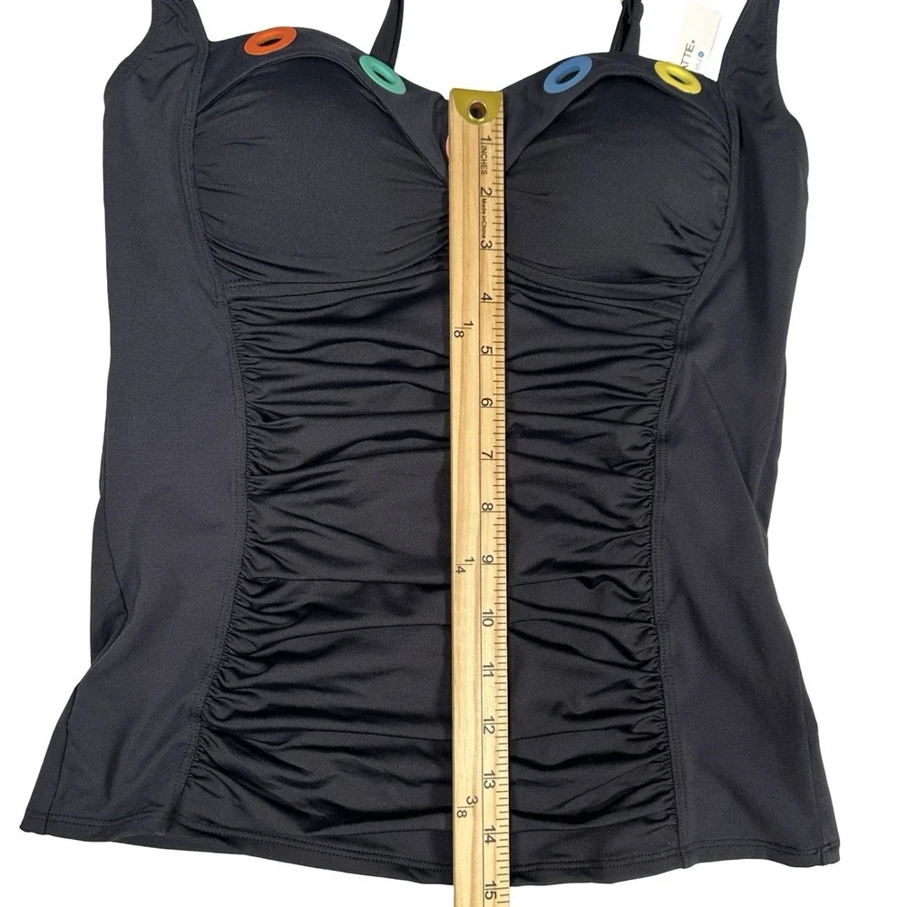 BLEU Rod Beattie Black Grommet Tankini Swim Top 8 Ruched Molded Cups NWT Chic